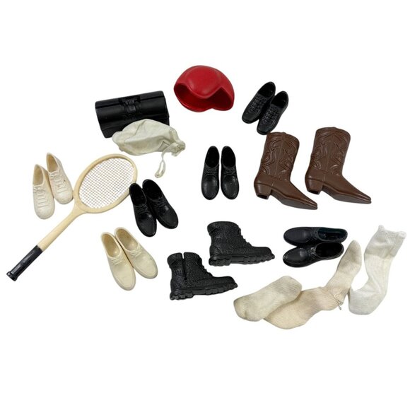 Ken Doll Lot of Vintage Shoes Boots Tennis Racket Medical Bag Football Helmet - Picture 1 of 9